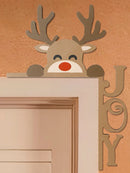 Christmas Elk Wooden Door Topper Decoration by Axyaa - Festive Holiday Home Accent