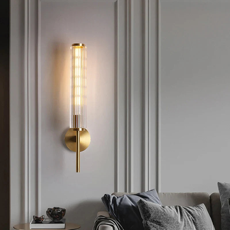Clear Glass Gold Brass Wall Light Axyaa Sconce - Elegant Indoor Bedroom Foyer Lamp