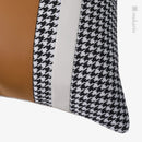 Axyaa Houndstooth Orange-Gray Leather Stitching Pillow for Home and Hospitality