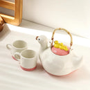 Axyaa Cute Duckling Kettle Set with Pale Pink Teacup for Summer