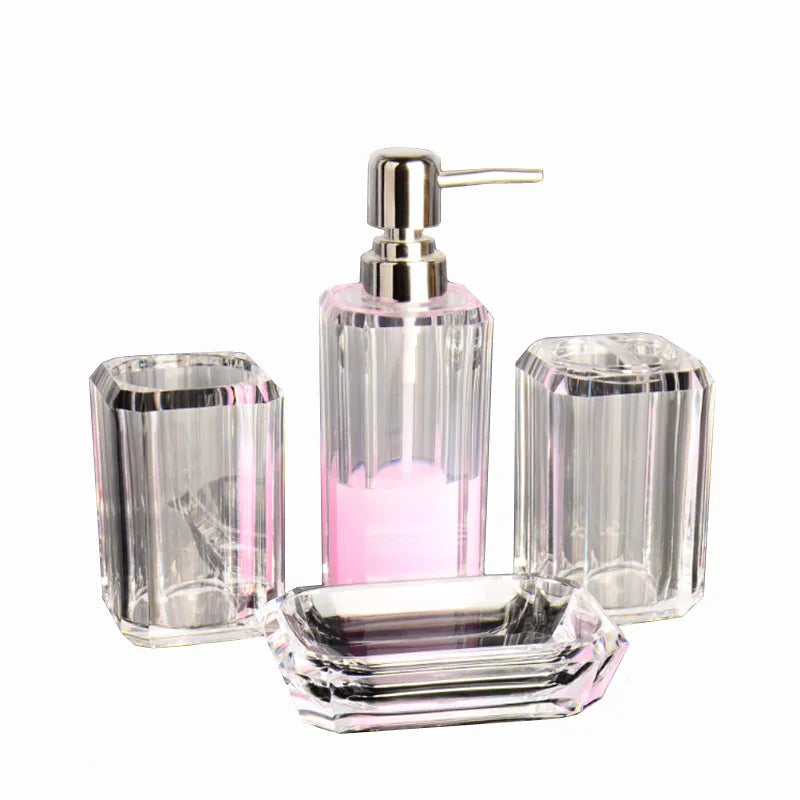 Axya Clear Acrylic Bathroom Set: Soap Dispenser, Soap Dish, Toothbrush Holder