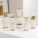 Axyaa Elegant White Ceramic Vase with Water Nourishing Rose Flower Arrangement