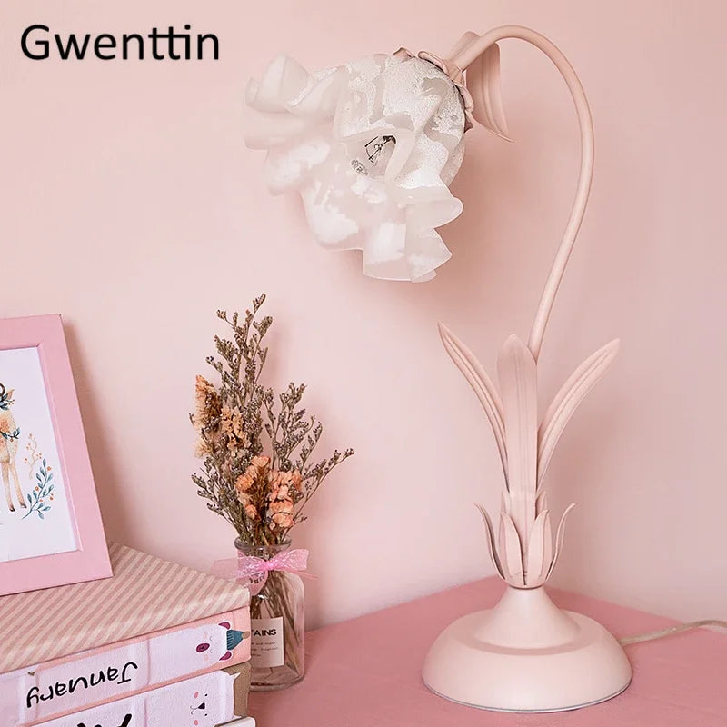 Axyaa Pink Flower LED Table Lamp - Modern Princess Bedroom Decor