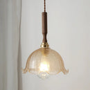 Axyaa Amber Glass LED Pendant Lamp for Home Decor, Living Room, Corridor - Copper Walnut Fixtures