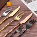 Axyaa Bamboo Handle Cutlery Set - Stainless Steel Dinnerware Mirror Finish