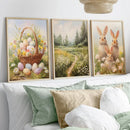 Rabbit Flower Basket Wall Art, Landscape Painting, Easter Egg Poster - Axyaa Artworks