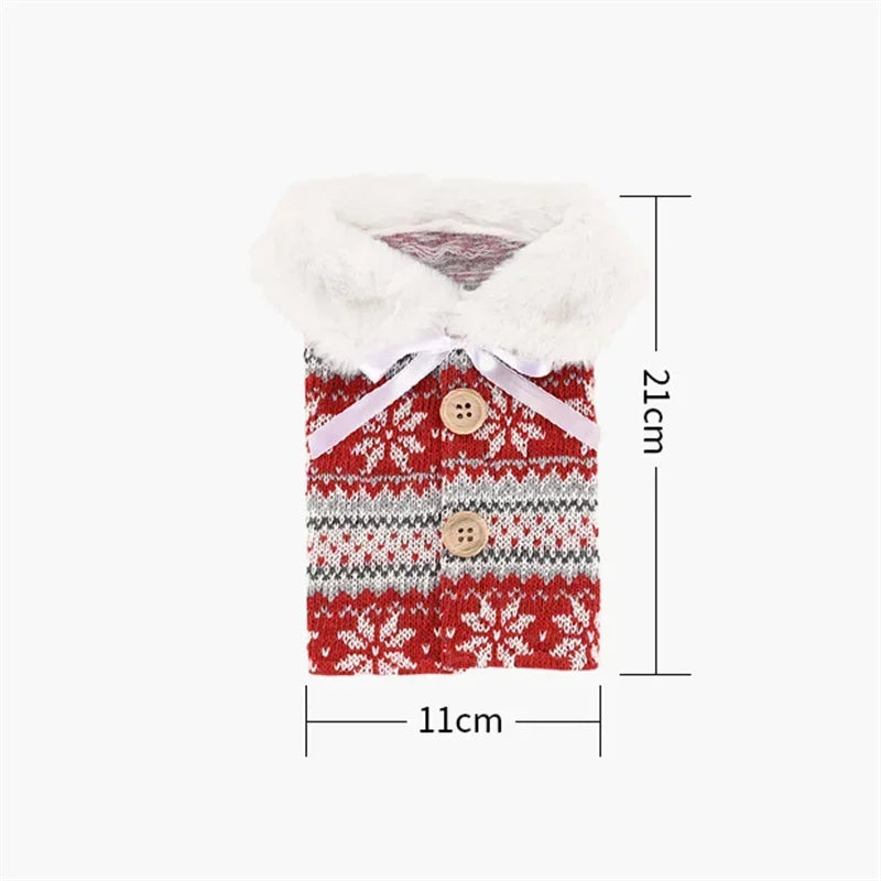 Knitted Red Sweater Christmas Bottle Bag Snowflake Xmas New Year Gift Ornaments