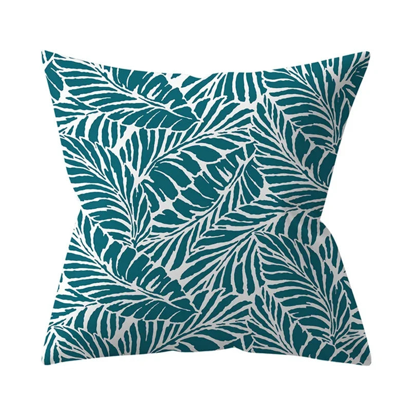 Teal Blue Green Floral Stripe Geometric Pillowcase by Axyaa for Home Decor