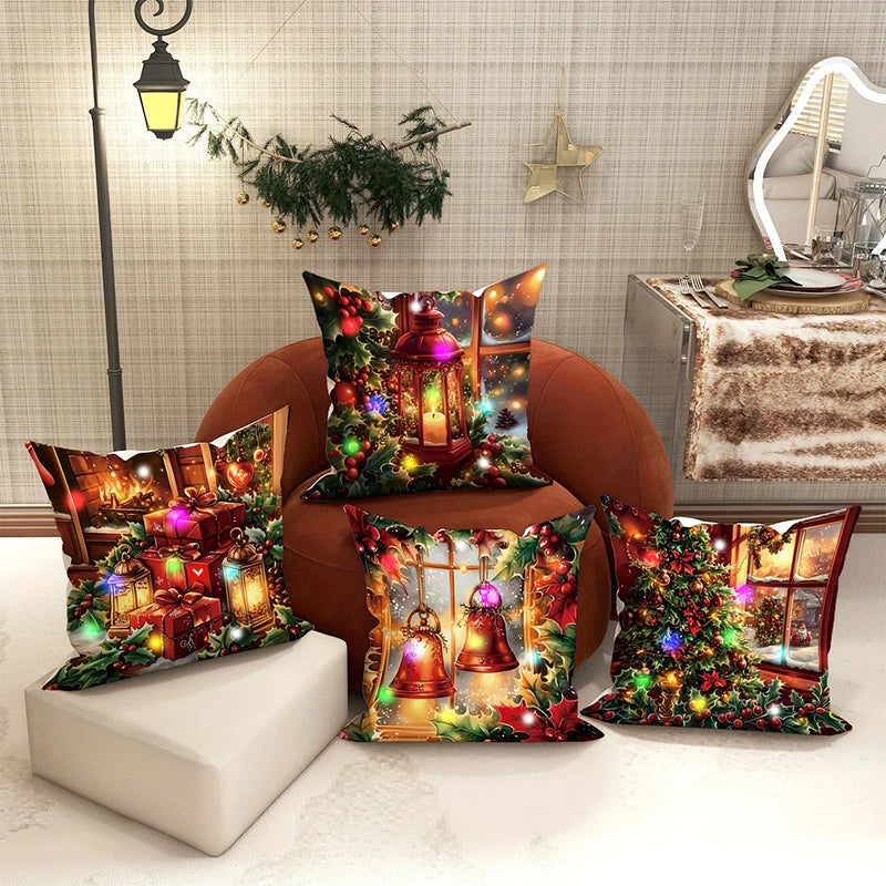 Axyaa Christmas Tree Bell Pattern Luminous Pillowcase - Festive Home Decor & Gift
