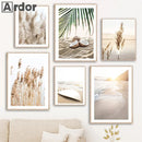 Reed Grass Lake Bike Beach Wall Art Canvas Painting for Living Room Decor by Axyaa