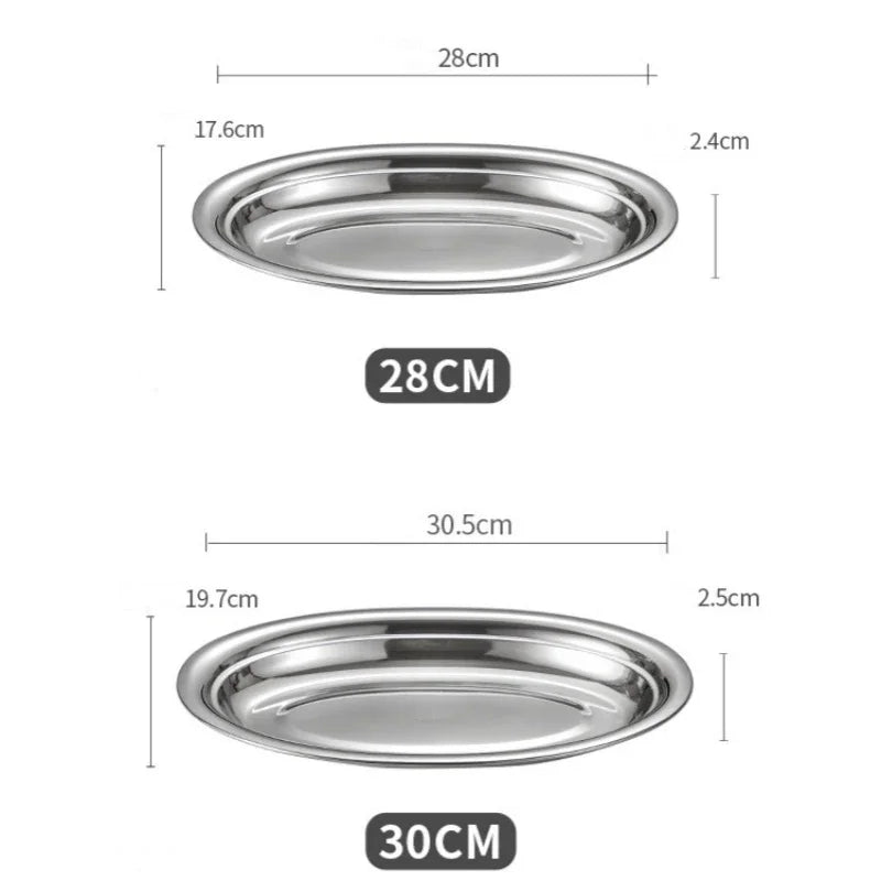 Axyaa Stainless Steel Oval Fish Plate for Dining, Sushi, Snacks, and Desserts