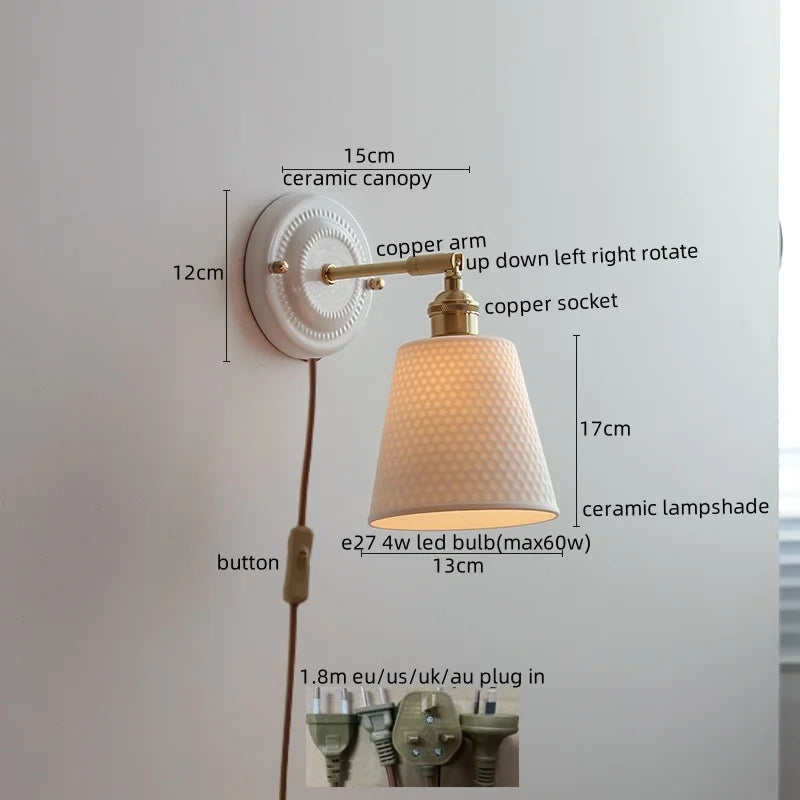 Axyaa Nordic Ceramic LED Wall Lights for Bedroom Living Room Decoration