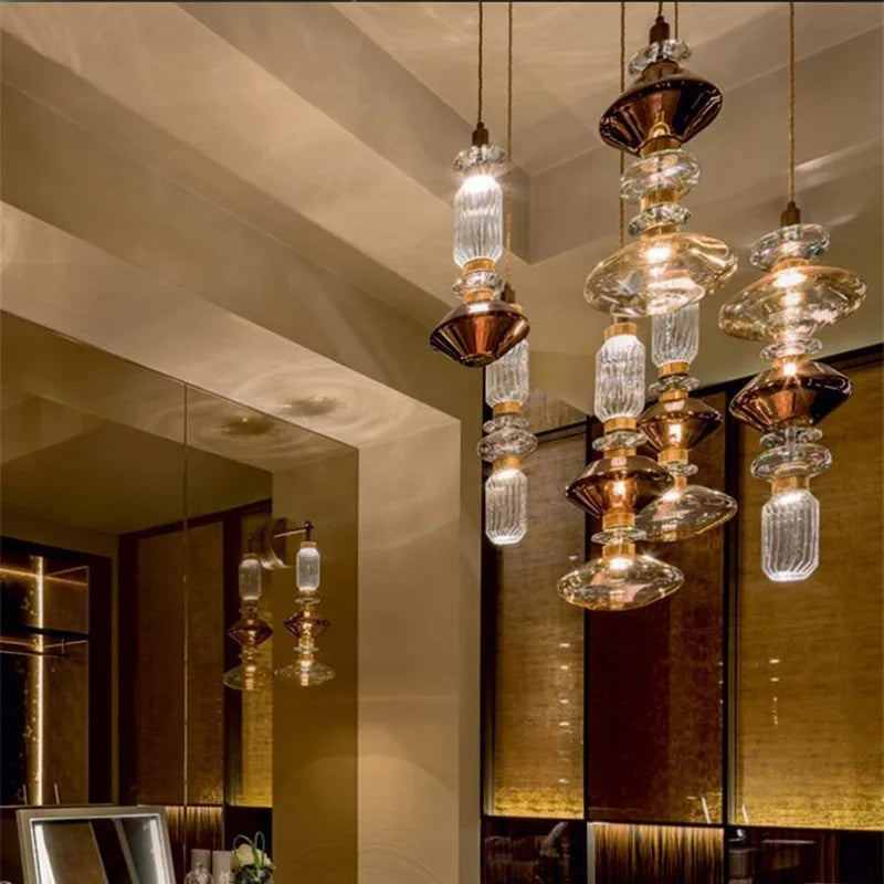 Axyaa Ballet Pendant Lamp: Clear Amber Glass, Danish Design, Restaurant & Bedroom Lighting