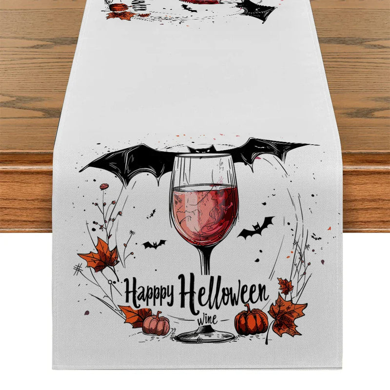 Axyaa Bat Halloween Red Wine Table Runner