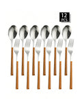 Axyaa 12-Piece Stainless Steel Cutlery Set with Imitation Wood Handle