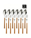 Axyaa 12-Piece Stainless Steel Cutlery Set with Imitation Wood Handle