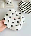 Axyaa Striped Minimalist Breakfast Plate - Modern Irregular Western Food & Dessert Plate