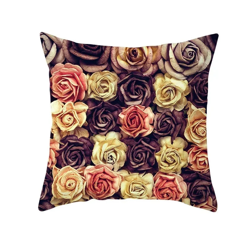 Flamingo Flower Rainforest Cushion Cover with Tropical Plant Animal Pattern by Axyaa