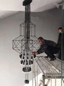 Axyaa Black Acrylic LED Chandelier for Living Room Staircase - Modern Line Design