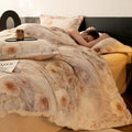 Axyaa Flower Print Velvet Bedding Set: Duvet Cover, Flat Sheet, Pillowcase