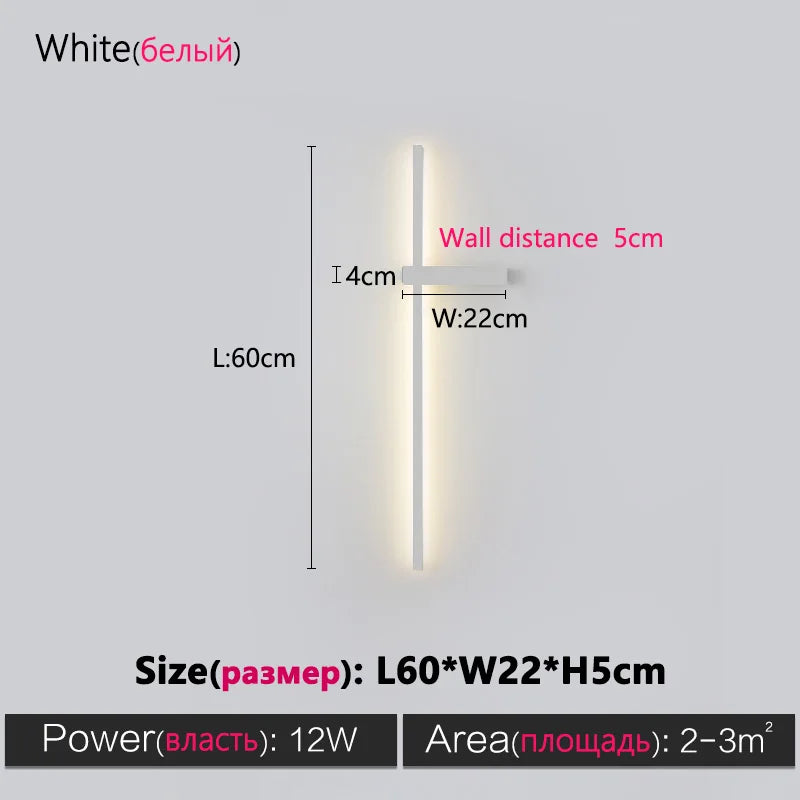 Axyaa Black Long Strip Wall Lamp - Modern Minimalist Bedroom & Living Room Light