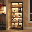 Axyaa Tall Industrial Bookshelf with Open Wood Shelves, Metal Display Storage Shelving