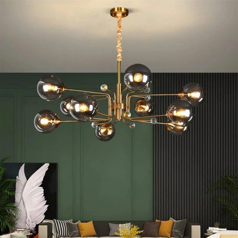 Axyaa Glass Bubble Chandelier: Luxury LED Suspension Lamp for Home Decor