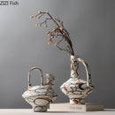 Axyaa Abstract Stripes Ceramic Vase with Artificial Flowers for Desk Decoration