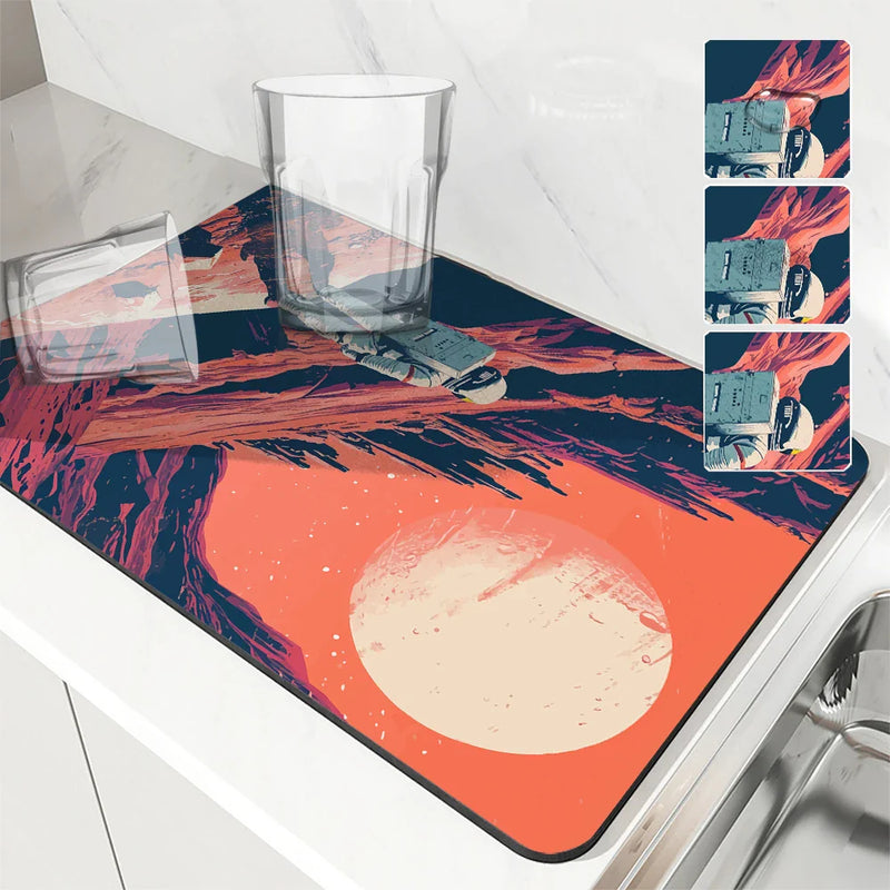 Axyaa Spaceman Kitchen & Bathroom Absorbent Anti-slip Dish Drying Mat
