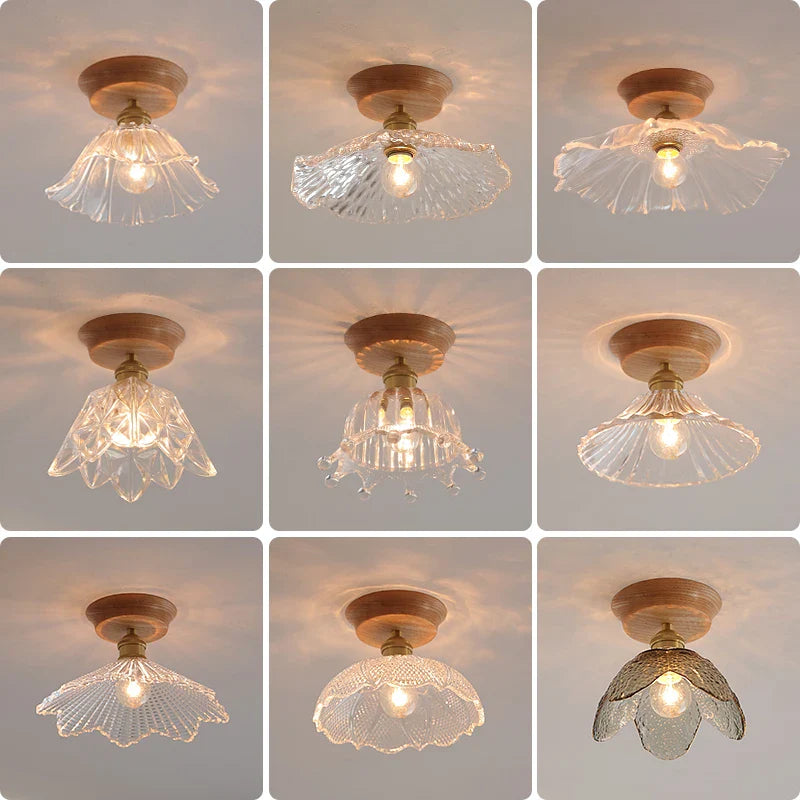 Axyaa Glass Wood LED Ceiling Lamp for Home Restaurant Living Room Decor