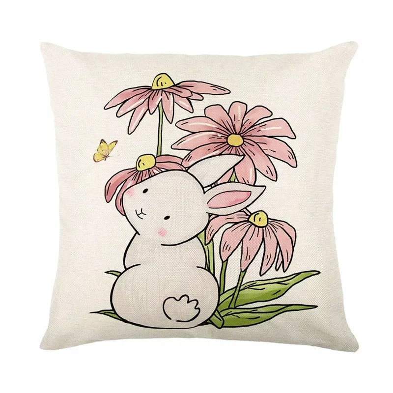 Easter Bunny Eggs Pillowcase 45x45cm Linen Pillow Covers, Axyaa Home Decor Brand