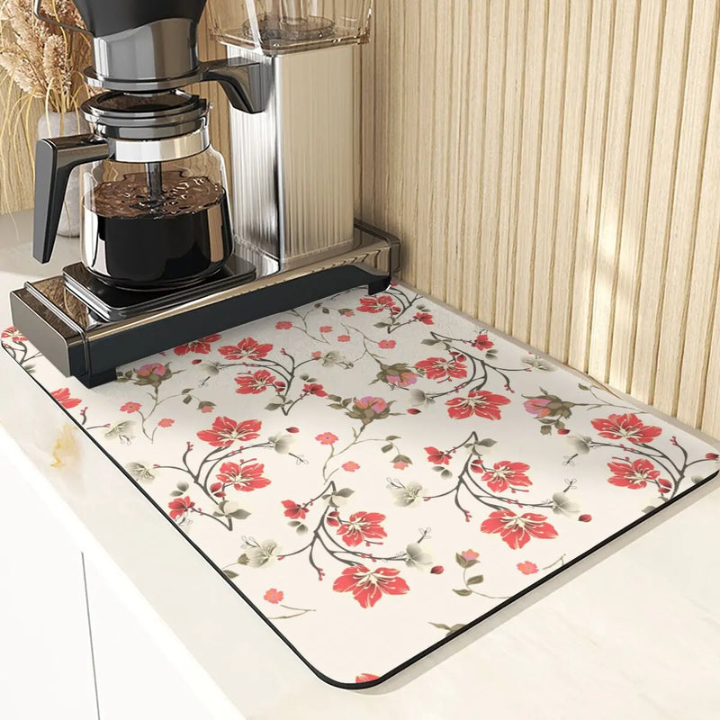 Axyaa Flowers Pattern Kitchen Absorbent Drying Mat: Stylish Table Decor & Accessory