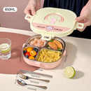 Axyaa 304 Stainless Steel Divided Lunch Box with Cutlery & Leakproof Design