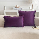 Axyaa Nordic Velvet Pillowcase with Pompoms Edge - Soft Cushion Cover for Home Decor