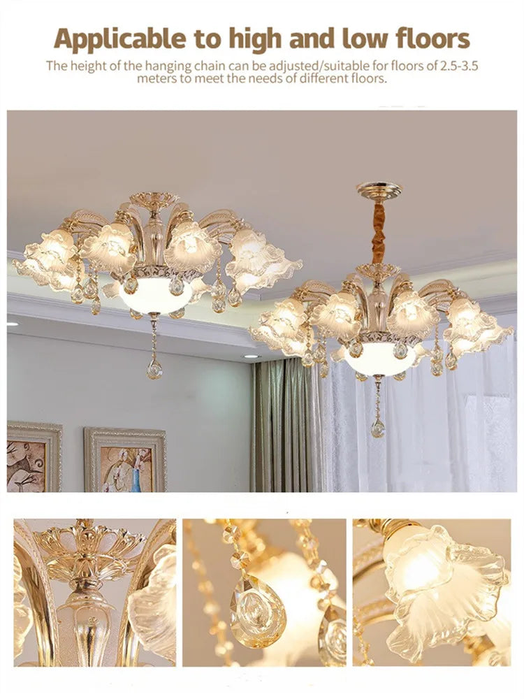 Axyaa Nordic Luxury Crystal Ceiling Chandelier for Living Room Lobby Lighting