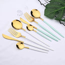 Axyaa 12-Piece Black Gold Stainless Steel Cutlery Set for Parties and Kitchens