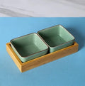 Axyaa Celadon Bamboo Wood Partition Fruit Snack Tray - Living Room Candy Nut Melon Seeds