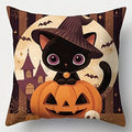 Axyaa Black Cat Pumpkin Halloween Pillow Cover - Sofa Bedroom Car Decor