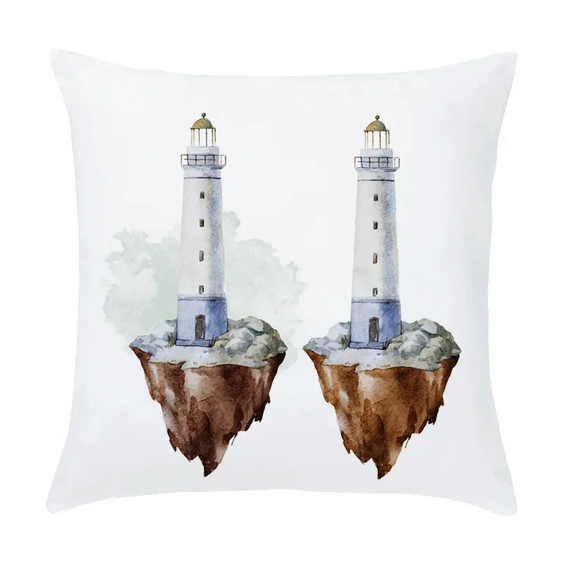 Axyaa Cartoon Sailboat Hot Air Balloon Lighthouse Cushion Cover