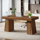 Axyaa 55" Executive Desk, Mid-Century Modern Wood Computer Desk with Double Trapezoid Base