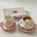 Axyaa Lotus Ceramic Coffee Cup and Saucer Set, White Floral Design Mug and Plate