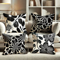 Axyaa Floral Cushion Covers in Black & Grey - Modern Botanical Decor, Zip Closure