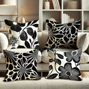 Axyaa Floral Cushion Covers in Black & Grey - Modern Botanical Decor, Zip Closure