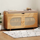 Axyaa Bamboo Shoe Storage Bench with Padded Seat and Doored Cabinet