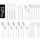 Axyaa 32-Piece Stainless Steel Black Cutlery Set Knife Fork Spoon Straw Flatware