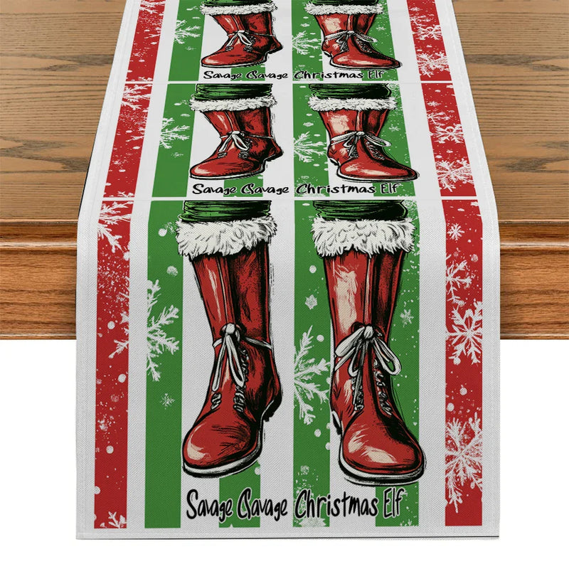 Christmas Shoes Snow Point Table Runner by Axyaa - Farmhouse Dining & Wedding Party Decor