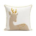 Tufted Embroidered Christmas Cushion Cover, Beige & Gold Milu Deer Design, Axyaa Brand