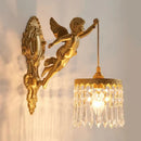 Axyaa Brass Angel Pendant Chandelier with Crystal Flower Wall Sconce Light