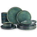 Axyaa Black Green Reactive Glaze Dinner Set - 12/24/36Pc Vertical Edge Tableware