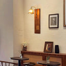 Axyaa Wood Wall Light Amber Glass Sconce E27 Gold Metal Brilliance
